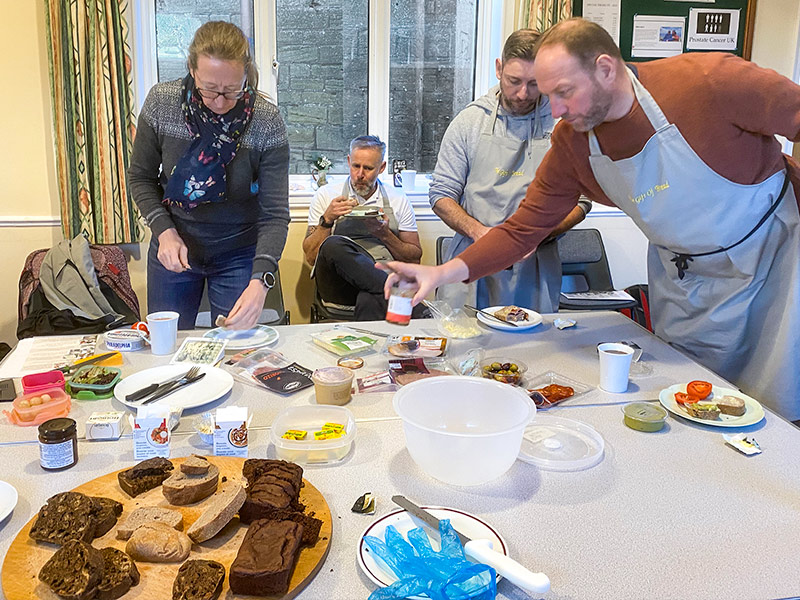 lunch in class with sourdough bread and sourdough cake